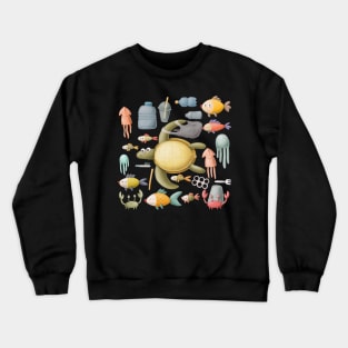 Plastic ocean with turtle and fishes. Crewneck Sweatshirt